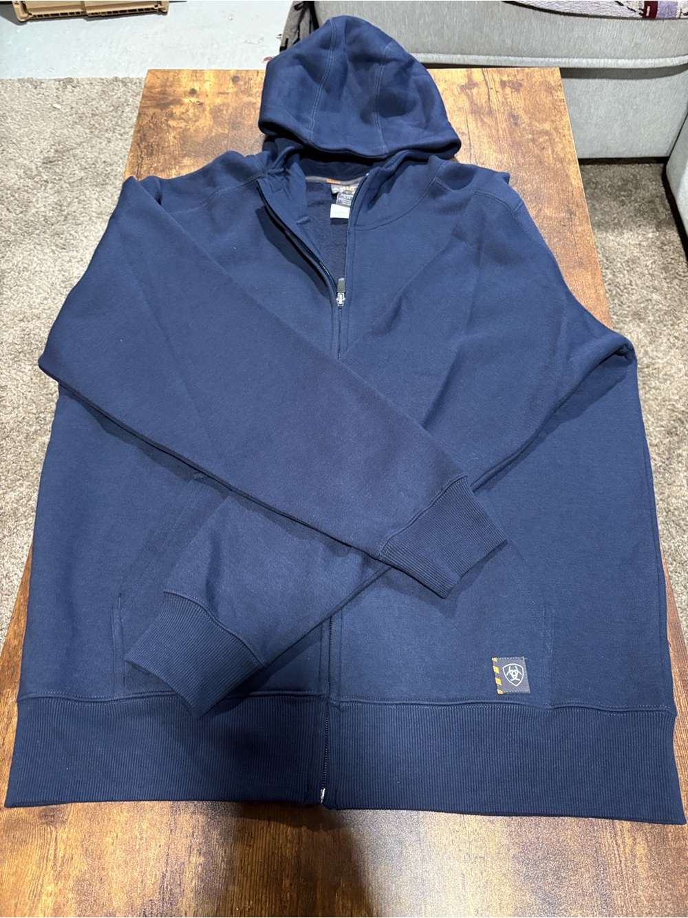 Ariat Men's Rebar Workman Born 4 This Navy Full-Zip Hoodie Sweatshirt size L